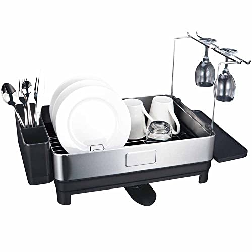 KITCHEN MOVE SHARD Multifunktionales Abtropfgestell aus Stahl für 9 Teller und 6 Gläser mit Ablaufgarnitur von KITCHEN MOVE