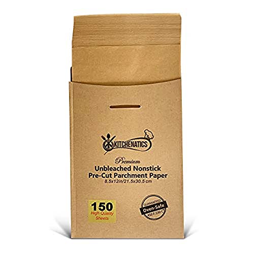 KITCHENATICS Ungebleichtes, Non-Stick Backpapier für Backpfanne, Heißluftfritteuse, Dampfgarer, wachsfreies Dauerbackfolie für Backofen, 21,6 x 30,5 CM, 150 vorgeschnittene Blätter von KITCHENATICS