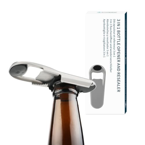 KITCHENDAO 3 in 1 Bierflaschenöffner mit Verschluss, Flaschenöffner mit Wiederverschließer Luftdicht Gummi,Langlebig und Rostfrei Durch Edelstahl, Flaschenöffner Mit Magnet am Kühlschrank Befestigen von KITCHENDAO