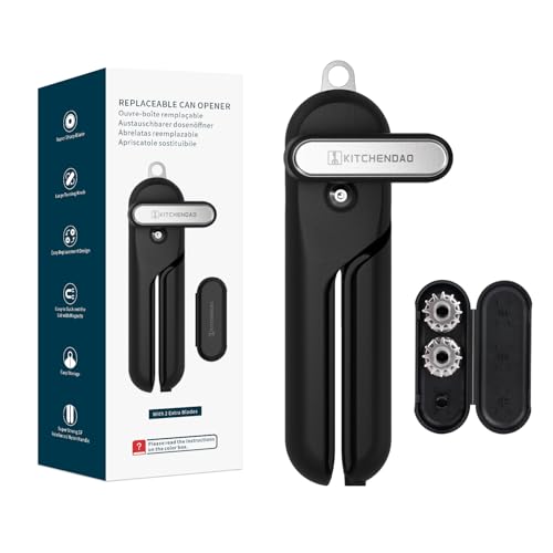 KITCHENDAO Auswechselbarer Dosenöffner mit 2 extra Klingen, superscharfer manueller Dosenöffner mit Magnet, glatter Kantenschnitt, großer Drehknopf für Senioren & Arthritis, Schwarz KITCHENDAO Auswechselbarer Dosenöffner mit 2 extra Klingen, superscharfer manueller Dosenöffner mit Magnet, glatter Kantenschnitt, großer Drehknopf für Senioren & Arthritis, Schwarz von KITCHENDAO