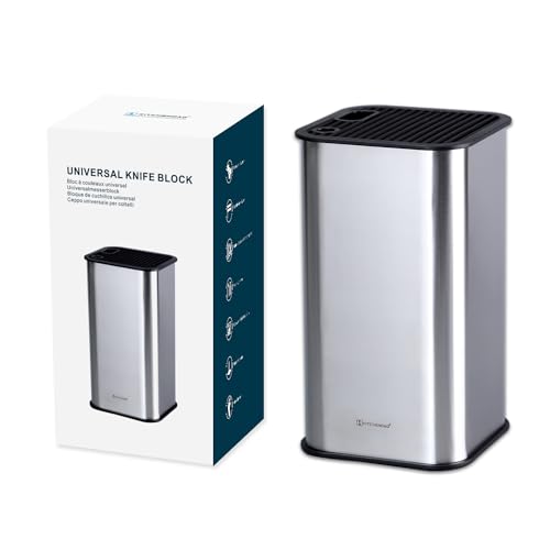 KITCHENDAO Edelstahl-Messerblock mit Schlitzen für Schere und Schärfstab - abnehmbar für einfache Reinigung und einzigartiges Schlitzdesign zum Schutz der Klinge KITCHENDAO Edelstahl-Messerblock mit Schlitzen für Schere und Schärfstab - abnehmbar für einfache Reinigung und einzigartiges Schlitzdesign zum Schutz der Klinge von KITCHENDAO