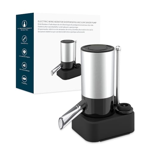 KITCHENDAO Elektrischer Weinbelüfter & Vakuum-Sparpumpe, eingebauter Ton-Indikator, automatischer Weinausgießer mit USB-C Kabel, Aufbewahrungsbasis und 2 Stopfen (Schwarz) von KITCHENDAO