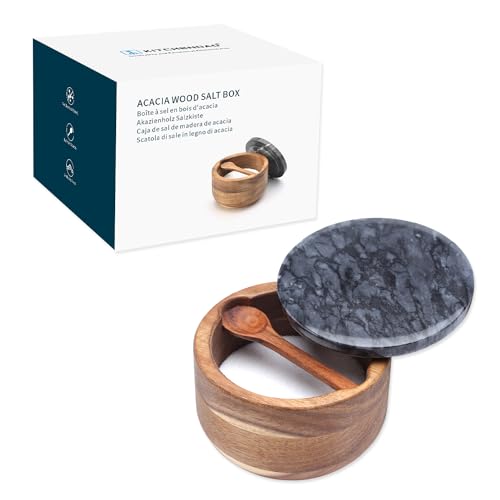 KITCHENDAO Große Holz-Salzbox mit integriertem Servierlöffel, Salzkeller, Gewürzbehälter, schwarzer Marmor-Deckel, massiver natürlicher Akazienboden, 10 OZ KITCHENDAO Große Holz-Salzbox mit integriertem Servierlöffel, Salzkeller, Gewürzbehälter, schwarzer Marmor-Deckel, massiver natürlicher Akazienboden, 10 OZ von KITCHENDAO