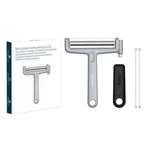 KITCHENDAO Käseschneider Draht mit Rolle, Aluminiumlegierung Cheese Slicer, Schnell Austauschbar Spülmaschinenfest, mit 3 Extra-Drähten, Silber von KITCHENDAO