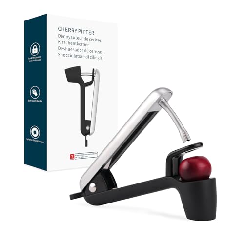 KITCHENDAO Kirschentkerner, größerer Kreuzschlitzkopf, Kirschkernentferner mit Sicherheitssperre, stabiler Griff aus Zinklegierung, spülmaschinenfest (schwarz) von KITCHENDAO