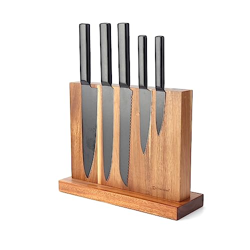 KITCHENDAO Messerblock Ohne Messer, Messerhalter Magnetisch aus Akazienholz, Universal Messer Block mit verbessertem Magnet von KITCHENDAO