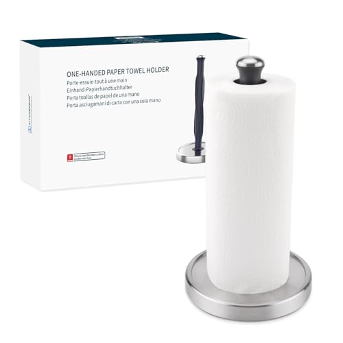 KITCHENDAO Papierhandtuchhalter Arbeitsplatte, Rotation Standing Paper Holder mit gewichtigen Basis High-Adhesion Pad Sticker, One-Handed Tear, Küche Edelstahl Papierrollenhalter von KITCHENDAO