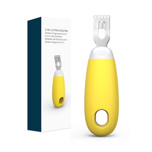 KITCHENDAO Zestenreißer Zitronenschäler und Orangenschäle Citrus Peeling Tool aus Edelstah- Ultra Sharp Lemon Zester - Soft-Touch-Griff Citrus Peeler - Spülmaschinenfest Gelb von KITCHENDAO