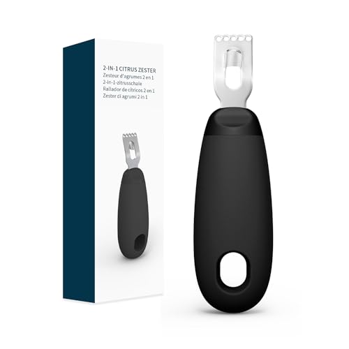KITCHENDAO Zestenreißer Zitronenschäler und Orangenschäle Citrus Peeling Tool aus Edelstah- Ultra Sharp Lemon Zester - Soft-Touch-Griff Citrus Peeler - Spülmaschinenfest Schwarz von KITCHENDAO