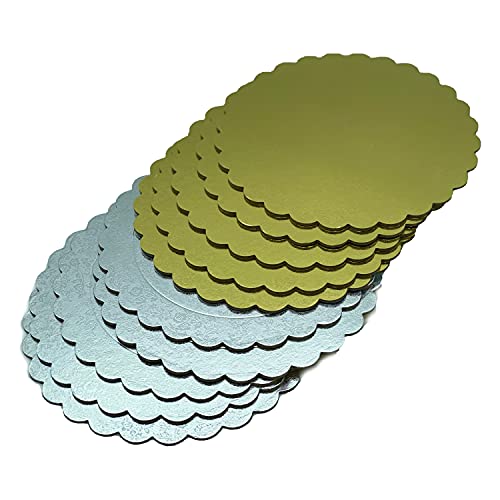 Cake Board Set Tortenunterlage in gold UND silber in 3 mm starker Pappe gemustert mit Zierrand gewellt gezack tin verschiedenen Mengen zum Servieren, Transportieren und Stapeln von Torten und Kuchen Cake Board Set Tortenunterlage in gold UND silber in 3 mm starker Pappe gemustert mit Zierrand gewellt gezack tin verschiedenen Mengen zum Servieren, Transportieren und Stapeln von Torten und Kuchen von KITCHENDREAM