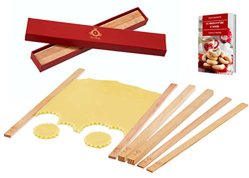 Premium Teighölzer Set 6 Teilig - Die perfekten Abstandshalter - Teigstäbe zum Ausrollen von Plätzchen Fondant Teig - Aus wasserfestem Buchenholz mit E-Book in schöner Geschenkbox von Kitchtic von KITCHTIC