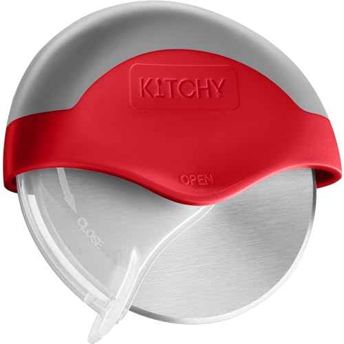 Kitchy Pizzaschneiderad - Pizzaschneider mit Klingenschutz und ergonomischem Griff - superscharf und spülmaschinenfest Pizzaroller (rot) von KITCHY