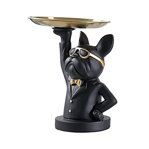 KITCISSL Hund Skulptur Statue Deko Wohnzimmer Dekoschale Taschenleerer Dekoschalen Modern Schmuck Tablett Organizer, Schmuckaufbewahrung Schlüssel Telefon Uhren Tablett Gold (Color : Black) von KITCISSL