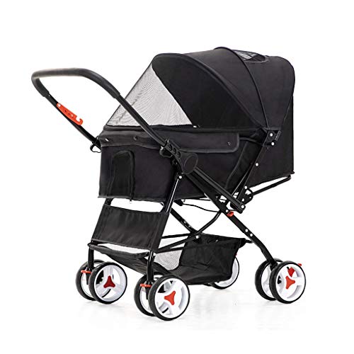 KITCISSL Hundewagen Hundebuggy Jogger Buggy Kinderwagen mit 4 Rollen, Hundebuggy bis 20kg Hundewagen Wendeschiebegriff Pet Stroller Puppy & Kitten Träger Erweiterte Cockpit 25in (Color : Black) von KITCISSL