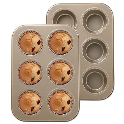 2er Pack Karbonstahl Muffinblech für 6 Muffins - Muffinform - Antihaftbeschichtet Backform - geeignet für das Backen von Muffins, Cupcakes, Kuchen und Pudding von KITDAHOM