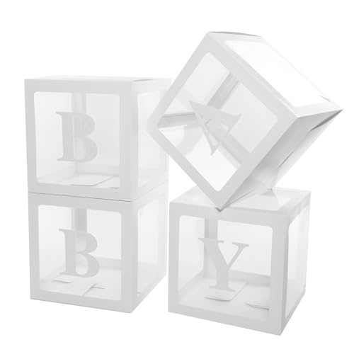 4 Stück Party Deko Box - Ballonbox 30 x 30 x 30cm - Papiermaterial - Mit den Buchstaben „BABY“ - Für Hintergrunddekoration bei Geburtstagsfeiern und verschiedenen Partys (Weiß) von KITDAHOM