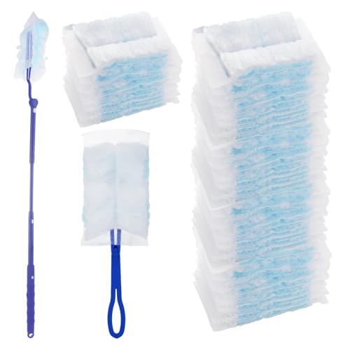 50 Stück für Swiffer Duster Staubmagnet Nachfüllpack, aus Faser-Material mit elektrostatischer Wirkung, inklusive 1 faltbarem Griff und 1 Teleskopgriff 90 cm, Swiffer-kompatibel für Haushalt und Büro von KITDAHOM