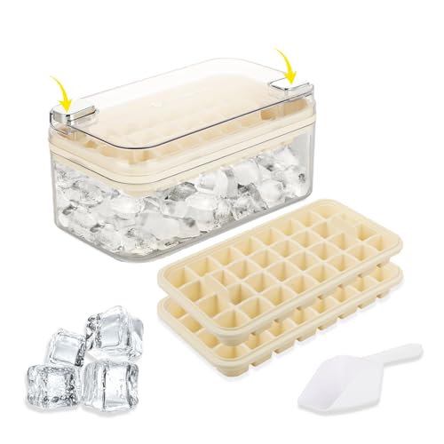 Eiswürfelform mit deckel - Eiswürfelform mit Eisbox 23 x 14 x 11 cm - Kunststoff - Einfaches Drücken zum Entnehmen und Aufbewahren von Eiswürfeln - Ideal für Cocktails, Getränke, Kaffee (Milchweiß) von KITDAHOM