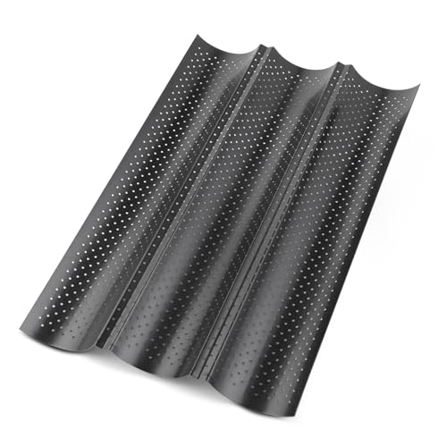 KITDAHOM 3 Stück Baguette Backform - Baguetteblech 38x24,5x2,2 cm - Lebensmittelechter Karbonstahl - Antihaftbeschichtet - Ideal für Bäckereien, Hausgebrauch (Schwarz) von KITDAHOM