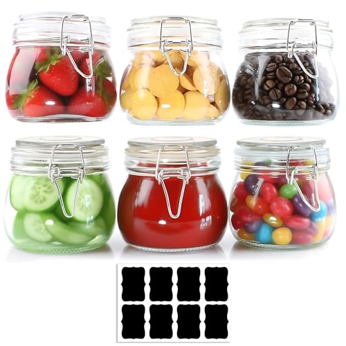 KITDAHOM 6er Set Einmachgläser mit Bügelverschluss - Bügelgläser - Drahtbügelgläser, 500ml, aus Hochweißem Glasmaterial, mit Etikettenpapier, Verwendbar als Einmach-, Fermentations- und Vorratsgläser von KITDAHOM