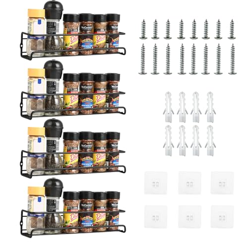 KITDAHOM Wall Spice Rack - 4 Metal Spice Organiser - No Drilling - Self-Adhesive Spice Rack - mit 8 Self-Adhesive and Screws for Spice Jars - Hanging for Küchenregale und Schränke KITDAHOM Wall Spice Rack - 4 Metal Spice Organiser - No Drilling - Self-Adhesive Spice Rack - mit 8 Self-Adhesive and Screws for Spice Jars - Hanging for Küchenregale und Schränke von KITDAHOM