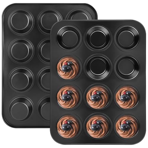 Muffin backform - 2er Set Muffinform mit 24 Mulden, Antihaftbeschichtung, BPA-frei, Standardgröße 35 x 27 x 3 cm, Ideal für Cupcakes, Brownies & tägliches Backen von KITDAHOM