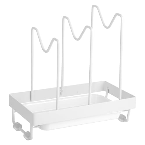 Schneidebrett Halter - Topfdeckelhalter 21 x 12 x 21cm - Kohlenstoffstahl - Aufbewahrung für Schneidebretter, Topfdeckel, Kochlöffel - Geeignet für Küche, Spüle (Weiß) von KITDAHOM