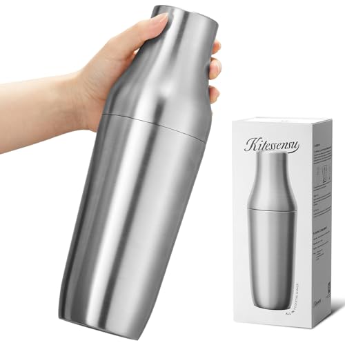 Kitessensu Hybrid-Cocktail-Shaker | vakuumisolierter Martini-Shaker aus Edelstahl mit doppelwandigem Martinibecher | Integriertes Messsystem | Becherdeckel & Cocktailrezepte enthalten | Silber von KITESSENSU