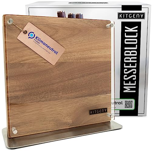 KITGENY | Design Messerblock magnetisch – Akazien Holz Messerhalter magnetisch – Rutschfester Magnet Messerhalter mit Schutzscheibe – elegant & hochwertig Messerblock magnetisch beidseitig (natur) von KITGENY