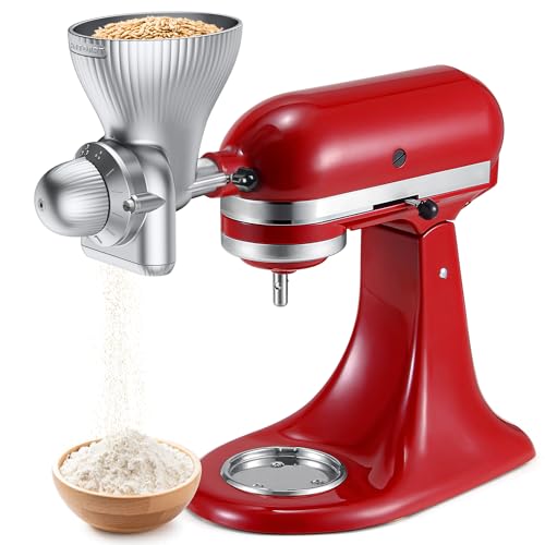 Getreidemühlenaufsatz aus Metall für KitchenAid Standmixer mit 12 Mahlgraden Mehlmühle, Getreidemühlenaufsatz zum Mahlen von Weizen, Mais, Hafer, Buchweizen, Hirse und anderem Getreide von KITOART