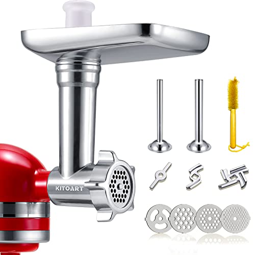 Metall-Lebensmittelmühle-Aufsätze für KitchenAid-Standmixer, Fleischwolf, Wurstfüller, perfekte Befestigung für KitchenAid-Mixer, silber (Maschine/Mixer nicht im Lieferumfang enthalten von KITOART