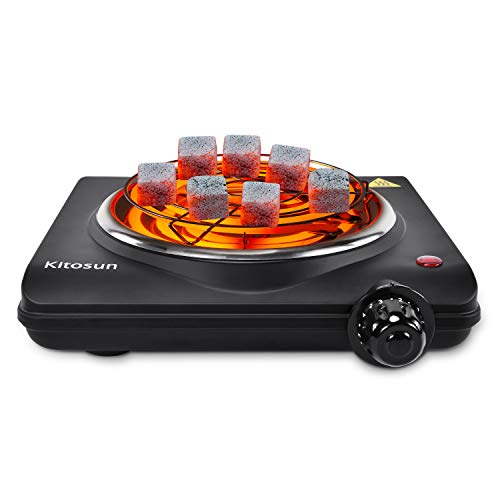 Kitosun Premium Kohleanzünder Elektrisch - für Carbon Kohle Kochplatte Black Heat Anzünder Schwarz mit Intelligenter Hitzekontrolle + Grill Holzkohle aus Edelstahl + Langes 150 cm Kabel von KITOSUN