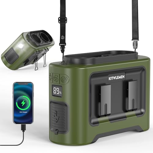 KITWLEMEN 14500mAh Tragbarer Wasit-Ventilator, doppelter Luftauslass Wiederaufladbarer persönlicher Gürtelventilator mit Clip & 5 Geschwindigkeiten & Licht für Camping, Reisen und Baustellen (Grün) KITWLEMEN 14500mAh Tragbarer Wasit-Ventilator, doppelter Luftauslass Wiederaufladbarer persönlicher Gürtelventilator mit Clip & 5 Geschwindigkeiten & Licht für Camping, Reisen und Baustellen (Grün) von KITWLEMEN