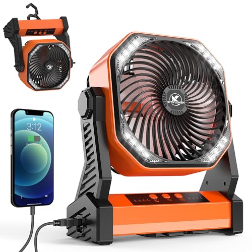 KITWLEMEN Ventilator mit LED-Laterne, 20000mAh Camping Ventilator mit Haken, 270° Drehung, 4 Geschwindigkeiten, USB Tischventilator Camping Gadgets für Outdoor Camping Stromausfall Angeln Hurricane von KITWLEMEN