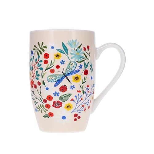 KIUB Große Tasse aus Porzellan, rund, Motiv Libelle und Schmetterling, Höhe 12 cm, Fassungsvermögen 490 ml, farblich sortiert von KIUB