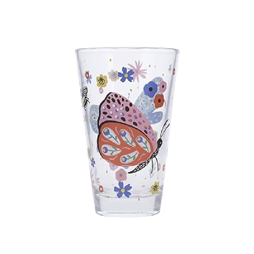 KIUB Großes Glas mit einer Libelle und einem Schmetterling unter ihren Freunden, Sommerblumen, 310 ml, Höhe 12,5 cm von KIUB
