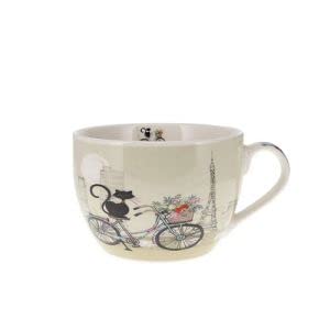 KIUB Schüssel Katze mit Henkel – Motiv Katze auf einem Fahrrad mit dem Eiffelturm de Paris – Material feines Porzellan – Fassungsvermögen 500 ml KIUB Schüssel Katze mit Henkel – Motiv Katze auf einem Fahrrad mit dem Eiffelturm de Paris – Material feines Porzellan – Fassungsvermögen 500 ml von KIUB