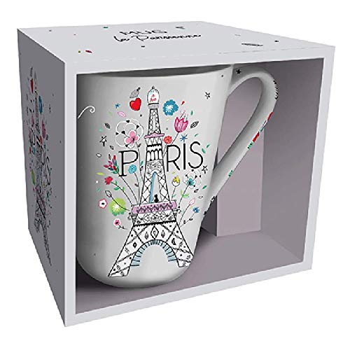 KIUB Tasse Paris Eiffelturm – Motiv Eiffelturm in Blumen auf rosa Hintergrund – Material: feines Porzellan – Fassungsvermögen 370 ml von KIUB