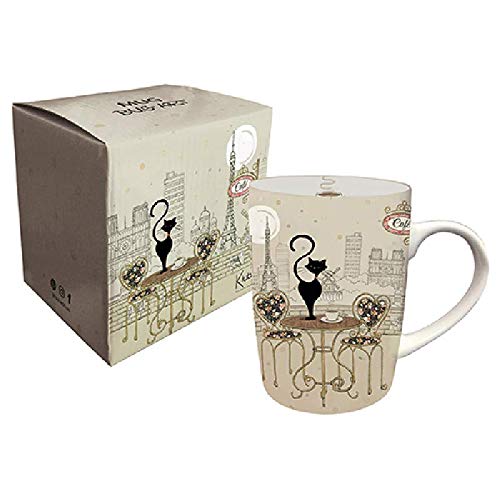 KIUB Tasse Paris Eiffelturm – Motiv Paris Café mit einer Katze – Material: feines Porzellan – Fassungsvermögen 370 ml von KIUB