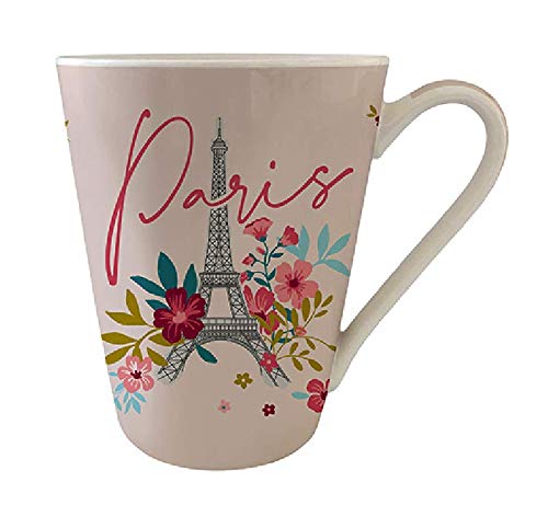 KIUB Tasse Paris Eiffelturm – Motiv Paris in Blumen auf rosa Hintergrund – Material: feines Porzellan – Fassungsvermögen 350 ml von KIUB