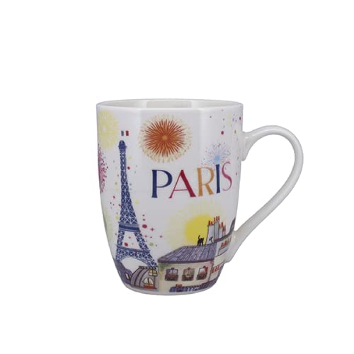 KIUB Tasse aus Porzellan, rund, Paris, Eiffelturm, Motiv Paris in Tagesparty, Höhe 10 cm, Fassungsvermögen 340 ml, in passender Box von KIUB