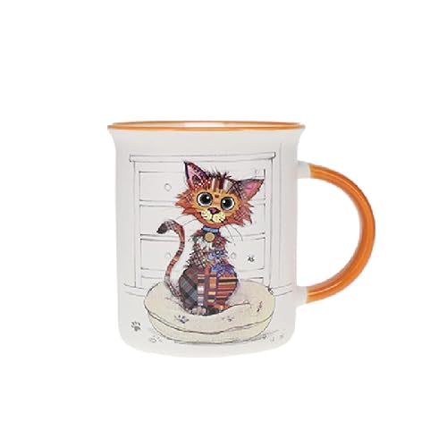 KIUB Tasse mit Tieren, Bauernhof, Geweide und Bergen – Motiv Katze braun – Material feines Porzellan – Fassungsvermögen 320 ml von KIUB