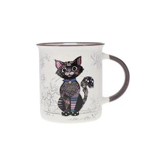 KIUB Tasse mit Tieren, Bauernhof, Geweide und Bergen – Motiv schwarze Katze – Material feines Porzellan – Fassungsvermögen 320 ml von KIUB