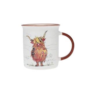 KIUB Tasse mit Tieren auf dem Bauernhof, dem Wälder und den Bergen – Motiv schottische Kuh – Material feines Porzellan – Fassungsvermögen 320 ml von KIUB