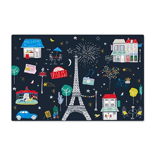 Platzset Paris Eiffelturm – Motiv Alle Symbole von Patis und Frankreich, Hintergrund Marineblau von KIUB