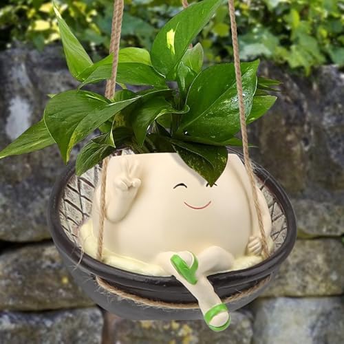 KIUGCO Hängender Schaukelstuhl-Pflanztopf aus Kunstharz, Smiley-Gesicht, Pflanzgefäß für Innen- und Außenbereich KIUGCO Hängender Schaukelstuhl-Pflanztopf aus Kunstharz, Smiley-Gesicht, Pflanzgefäß für Innen- und Außenbereich von KIUGCO