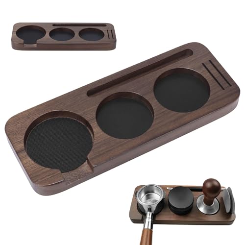 KIUGOP Espresso Tamping Station, Hölzerne Kaffeestampfer-Station, 51-58Mm Tamper Halter Für Kaffeestampfer, Kaffeeverteiler, Siebträger, Kaffeebürste Und Pucksiebe,Braun von KIUGOP