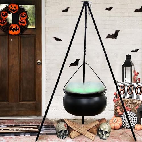 KIUGOP Hexenkessel Halloween Deko, Schwarz Kunststoff Großer Hexenkessel auf Dreibein mit Beleuchtung, Hexenkessel Süßigkeiten Kessel für Großer Süßigkeiten Halloween Party Dekoration,Schwarz,115cm von KIUGOP