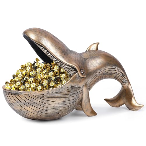 KIUGOP Wal Statue Lagerung Box Harz Skulptur Schlüssel Süßigkeiten Behälter Heimdekoration,Wal Figuren Schlüssel Schale Schmuck Aufbewahrungsbox Modern Skulptur Deko für Flur Wohnzimmer,Gold von KIUGOP