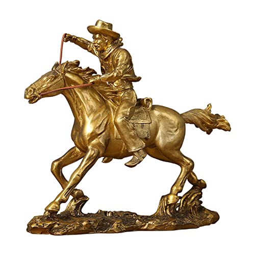 KIUGOP Western Cowboy Pferd Statue Europäisches Reitpferd Figur Ornament Sammlerstück Tierfigur Glück und Reichtum Einweihungsgeschenke,Gold von KIUGOP